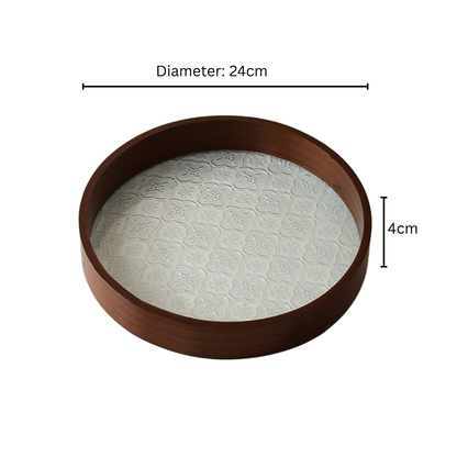 Multi-Purpose Round Wooden Glass Decorative Serving Tray