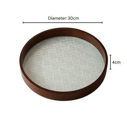 Multi-Purpose Round Wooden Glass Decorative Serving Tray