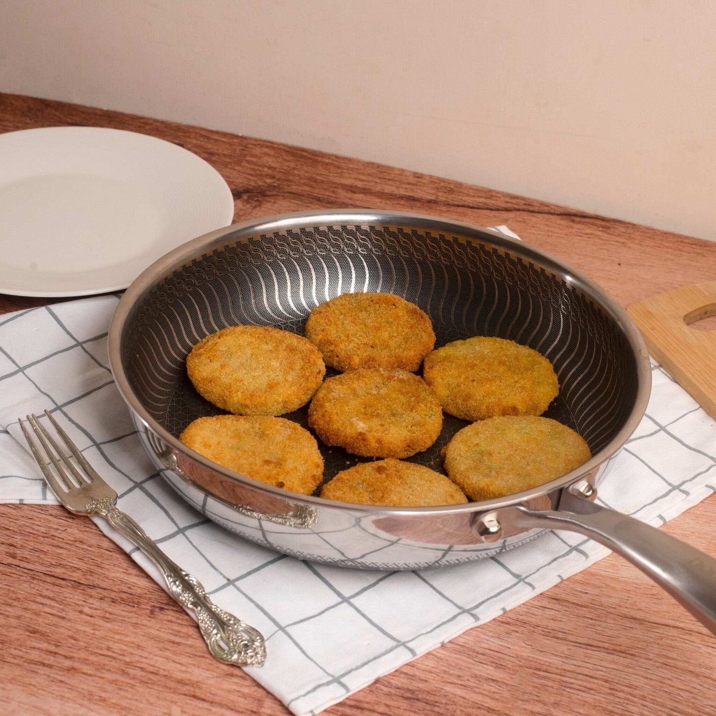 Double Sided Multipurpose Stainless Steel Non-Stick Honeycomb Frying Pan (26cm)