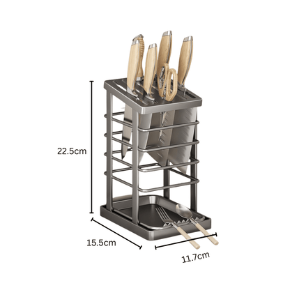 Multi-Functional Antibacterial Kitchen Knife Holder with Draining Tray