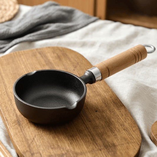 Cast Iron Non-Stick Tadka Pan with Wooden Handle