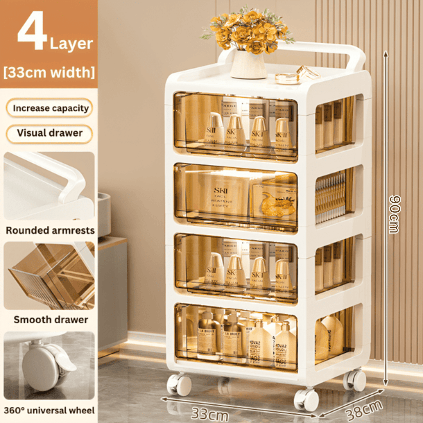 Slim Multi-Layer Rolling Storage Organizer