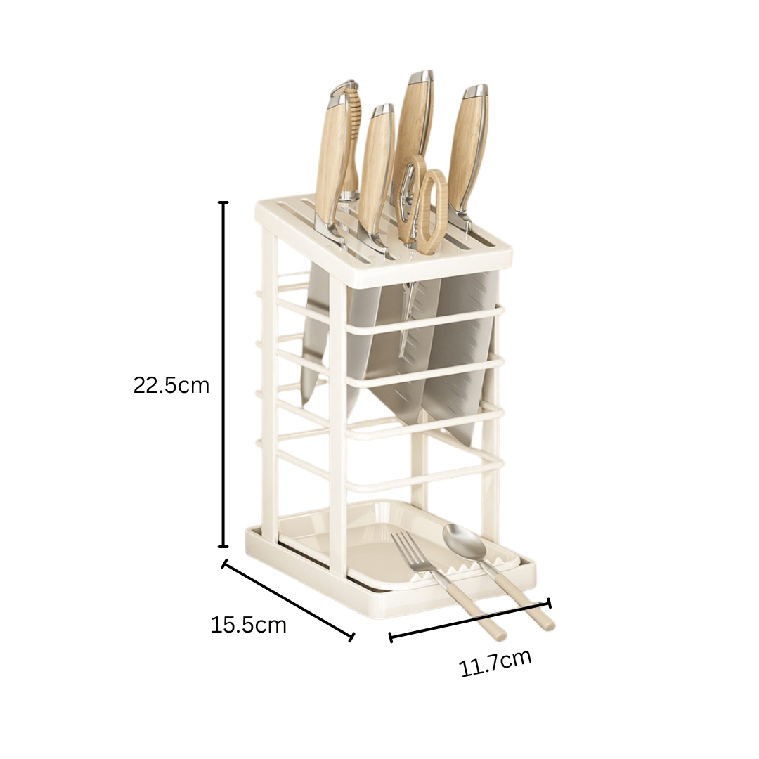 Multi-Functional Antibacterial Kitchen Knife Holder with Draining Tray