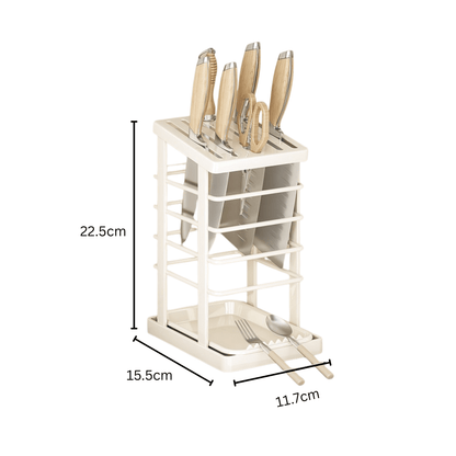 Multi-Functional Antibacterial Kitchen Knife Holder with Draining Tray