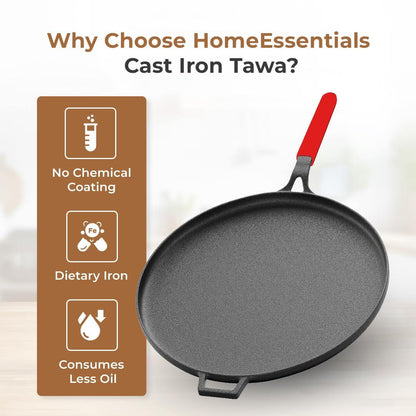 Cast Iron Flat Tawa for Dosa & Roti with Handle Cover (28cm)