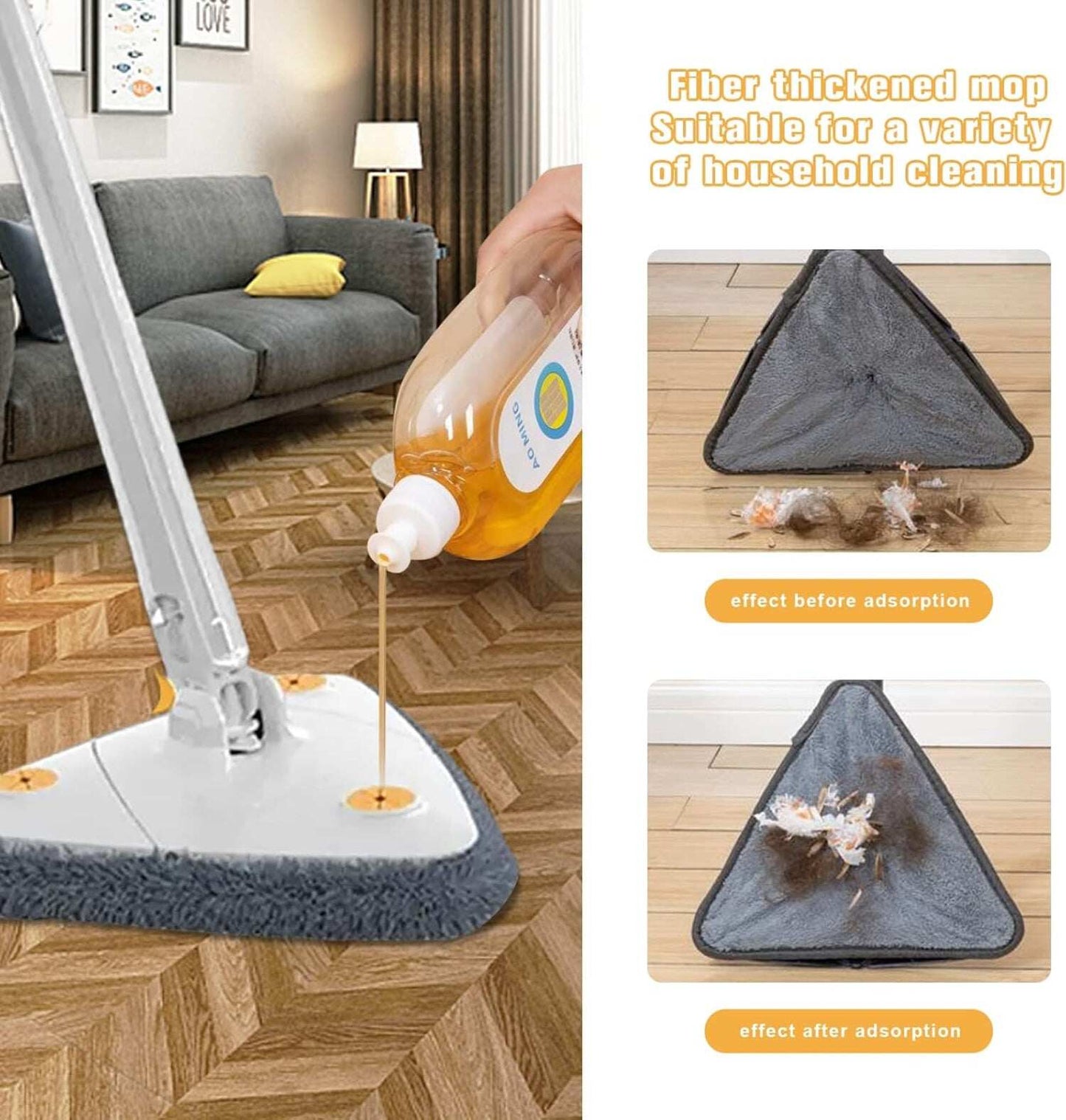 Triangle Shaped Microfiber Mop –Self-Wringing Floor Dust Mop