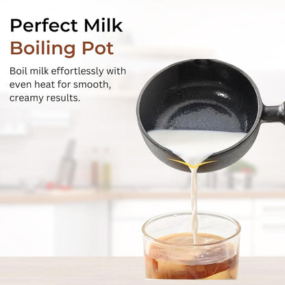Cast Iron Non-Stick Tadka Pan with Wooden Handle