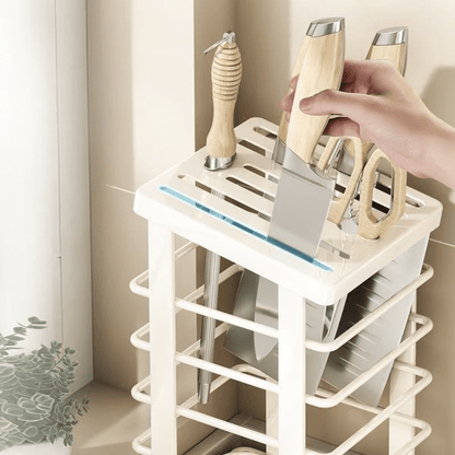 Multi-Functional Antibacterial Kitchen Knife Holder with Draining Tray