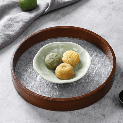 Multi-Purpose Round Wooden Glass Decorative Serving Tray