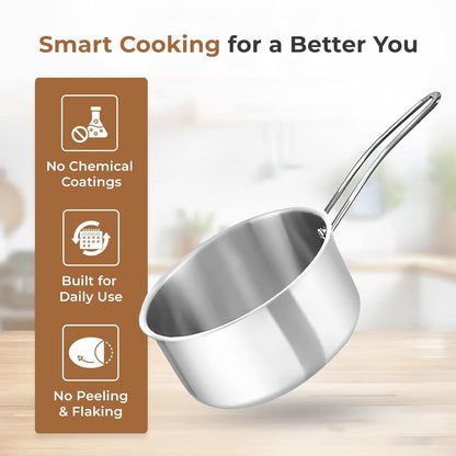 Versatile Tri-Ply Stainless Steel Saucepan with Lid(16cm)
