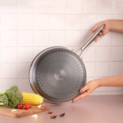 Double Sided Multipurpose Stainless Steel Non-Stick Honeycomb Frying Pan (26cm)